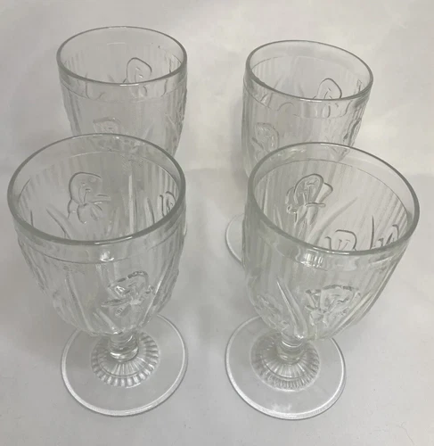 Four IRIS & HERRINGBONE Jeanette Clear Glass Co 4 Ounce Wine Port Goblet Stem