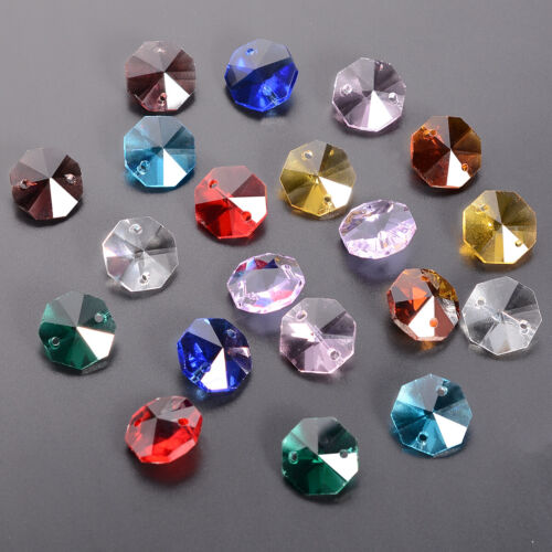 100pcs Crystal Octagon Beads Prisms Beads Drop Chandelier Hanging Parts 14mm - Picture 1 of 60
