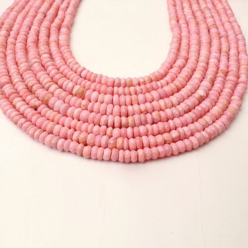 AA+ Pink Opal Gemstone Beads 16 Inch Strand 5-6 MM Faceted Rondelle Shape Beads - Picture 2 of 6