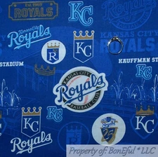 BonEful FABRIC FQ Cotton Quilt Navy Blue White Gold Kansas City Royals MLB USA L