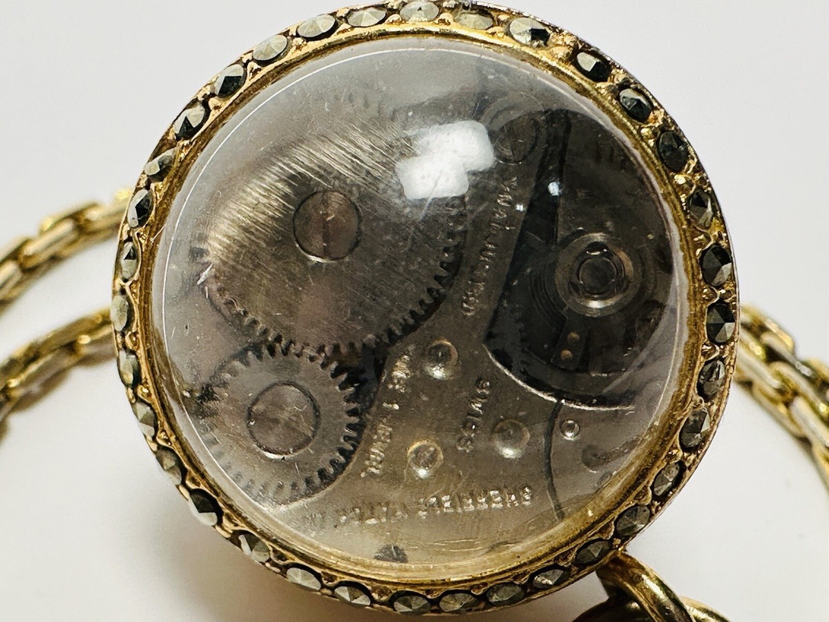 Vintage Sheffield Skeleton Bubble Watch Pendant Necklace