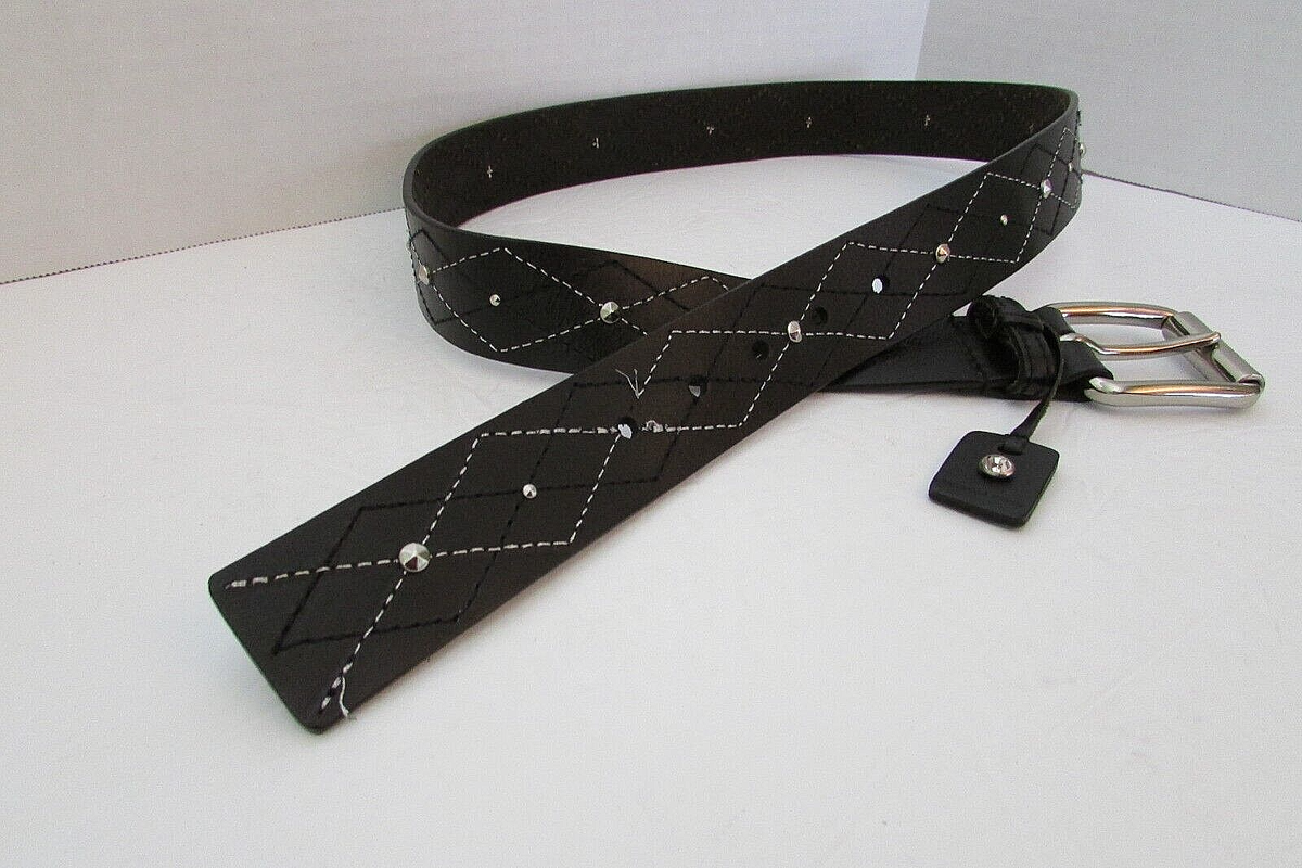 MICHAEL KORS Black Genuine Leather Belt with Silver Stud-like Accents Size L Michael Kors Leather Silver Belts for Women for sale | eBay main image 2