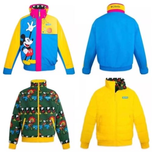 Disney Columbia Jacket Adult XLarge Blue Yellow Mickey Mouse Fleece Retro - Picture 1 of 10