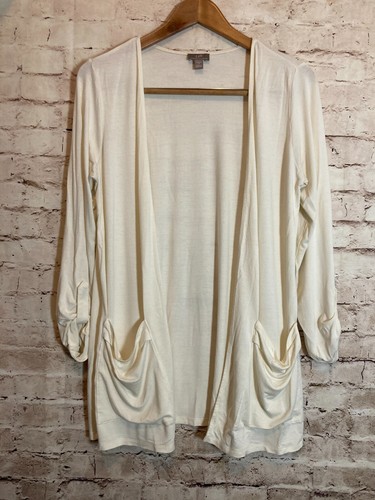 J. Jill Wearever Top Womens Small Ivory Open Front Pockets Long Line  Stretch