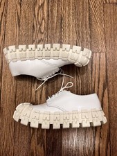 Prada FW2019 Wheel Derby Lug Sole White Spazzolato Leather Runway Chunky US 7.5