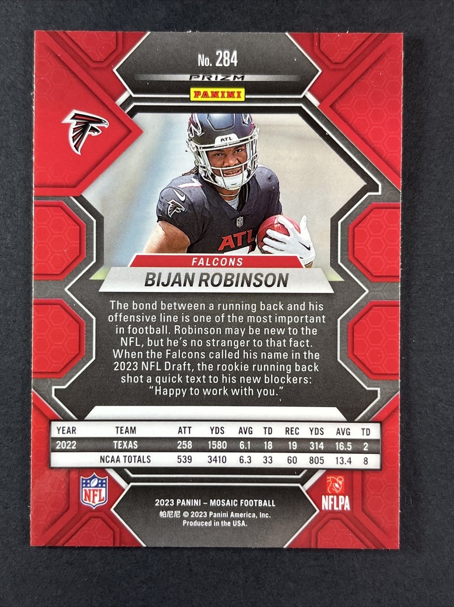 Bijan Robinson, 2023 Mosaic, Rookie, Silver Prizm, #284 Bijan Robinson, 2023 Mosaic, Rookie, Silver Prizm, #284