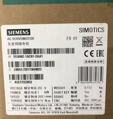 1FL6 062-1AC61-2AA1 NEW SIEMENS SIMOTICS Operating Voltage 1FL6062-1AC61-2AA1