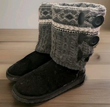 Muk Luks Fair Isle Sweater Slipper Boots Womens 8 Black Gray Cable Knit Mukluks