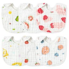 6Pcs Snap Muslin Cotton Baby Bibs Strawberry Lemon Avocado Pattern Infants Fe...