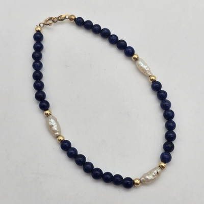 14k Gold lila Chalcedon Barock Perlen Perlen Armband 7,05''