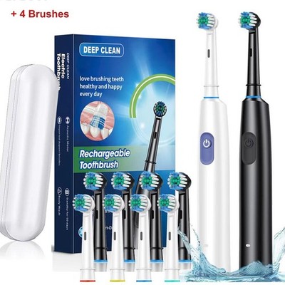 Electric Toothbrush Rechargeable Pro Rotating Brush with 4 Heads Timer 5 Modes