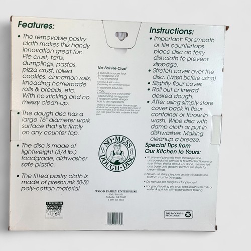 No Mess Dough Disc 16” Round Pastry Board with Washable Cloth Complete - Picture 2 of 6