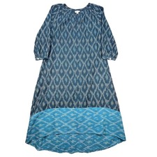 Pure Jill Blue Dress Ikat High Low Shift 100% Cotton Women Size M