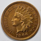 1906 Indian Head Penny Cent Almost Uncirculated (AU) (Cleaned)