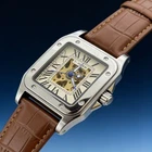 Skeleton squar Mens Automatic Mechanical Watch Alloy stainless Self-winding Gift