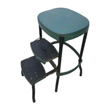 Vintage Backless Cosco Step Stool Chair Green & Black Mid-Century Folding USA