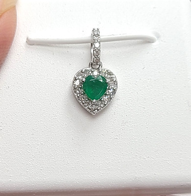ANGEBOT! 0,40 ctw ECHTER SMARAGD & DIAMANTEN ANHÄNGER CHARM IN 14 K GOLD 16 MM