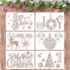 6Pcs Christmas Stencils Template - Reusable Plastic Craft Xmas Painting Drawing