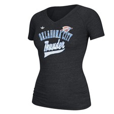 Oklahoma City Thunder NBA Adidas Originals Women Black Tri-Blend V-Neck T-Shirt