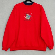 VTG 90s Womens Sweatshirt XL Red Love Me Love My Cat Applique Hearts Crazy Lady