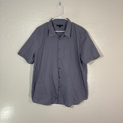 John Varvatos USA Shirt Mens 2XL Gray Short Sleeve Button Up Micro Print Casual