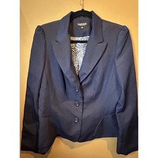 John Meyer Blazer Womens 12 Navy Blue Excellent Zebra Print Lining Professional