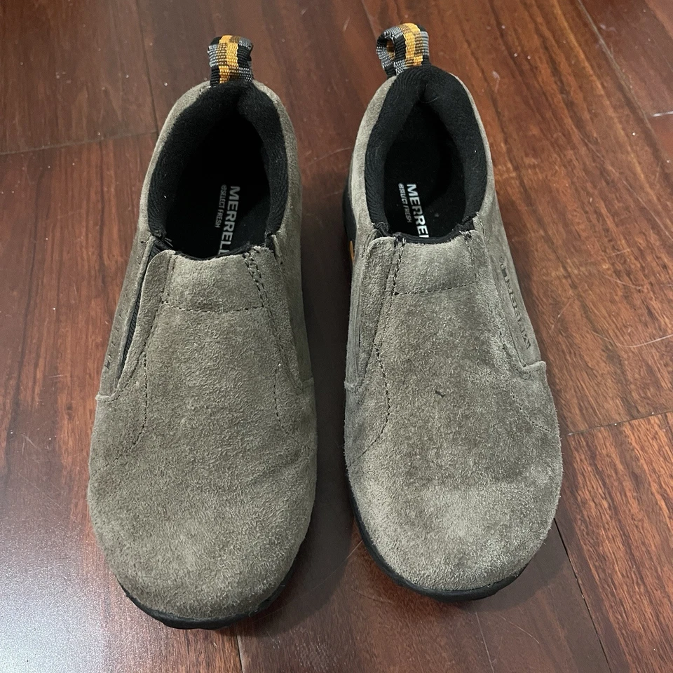 Merrell Jungle Moc Niños 12M Gunsmoke Sin cordones Gamuza Senderismo Aire Libre Zapatos Usados en Excelente Condición Foto 2 de 4