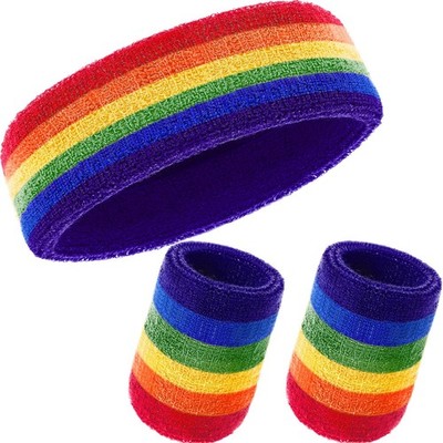 WILLBOND 3 Pcs Sweatbands Set 80s 90s Neon Sports Headband Tennis Rainbow