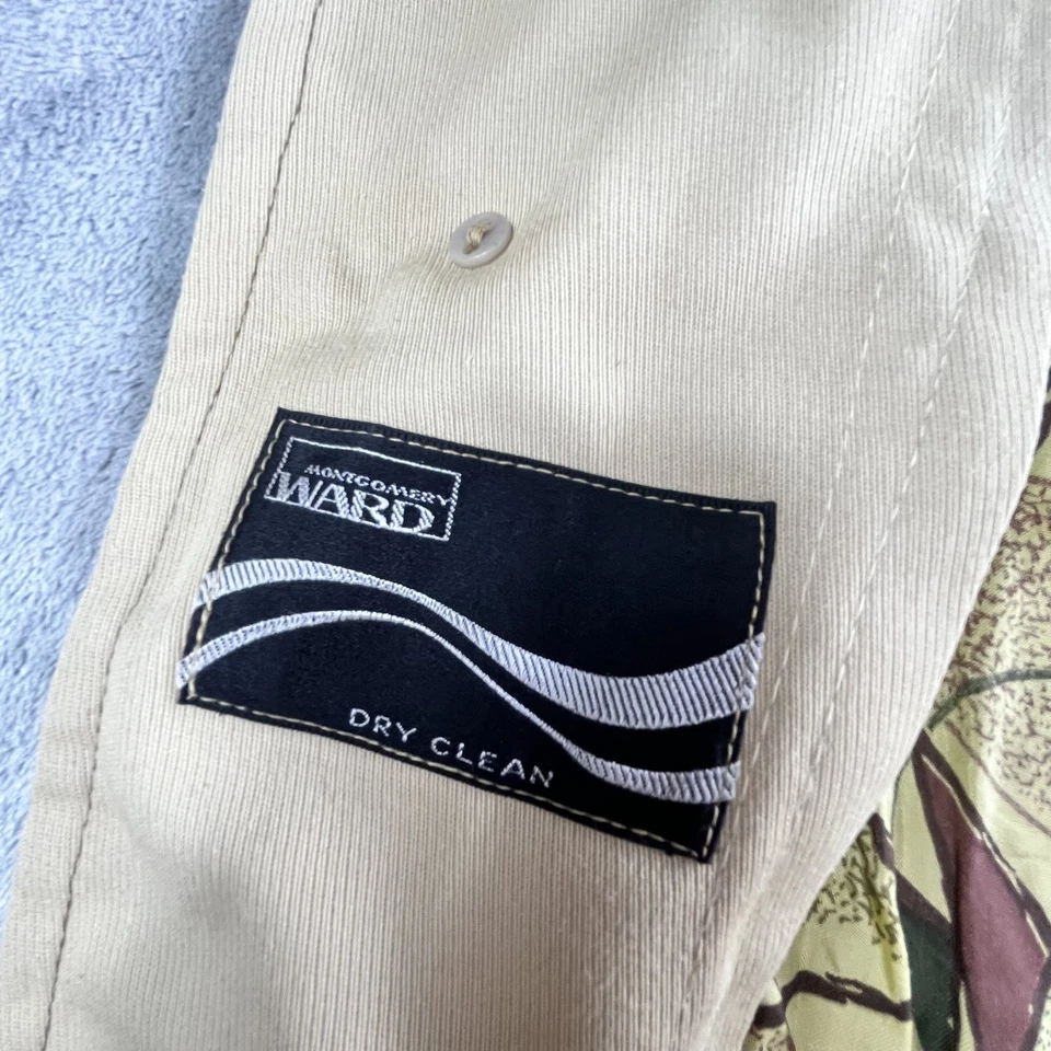 Abrigo Montgomery Ward vintage para hombre grande sobre trinchera forro geométrico con cinturón años 70 Foto 4 de 4