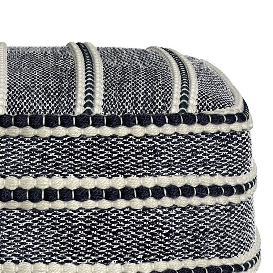 Pemberly Row Modern Fabric Boho Square Woven Pouf in Navy and White - Image 3 of 4