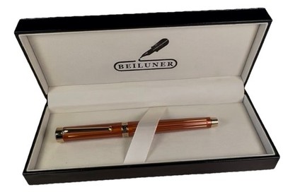 BEILUNER Metallic Orange Exec Pen Set  Fountain Pen, Rollerball, & 24pc Ink Kit
