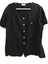 Avenue  14/16 blue button down pocket women's short sleeve linen blend top