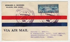 1926 AIRMAIL FIRST FLIGHT CAM 13N2 WASHINGTON DC - PHILADELPHIA BY WORDEN