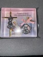 Pink Guardian Angel Girl Crib Medal and Wall Cross Set