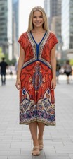 Women Valerie Stevens V Neck Paisley Salvador Scarf Red Dress Size 1X Plus