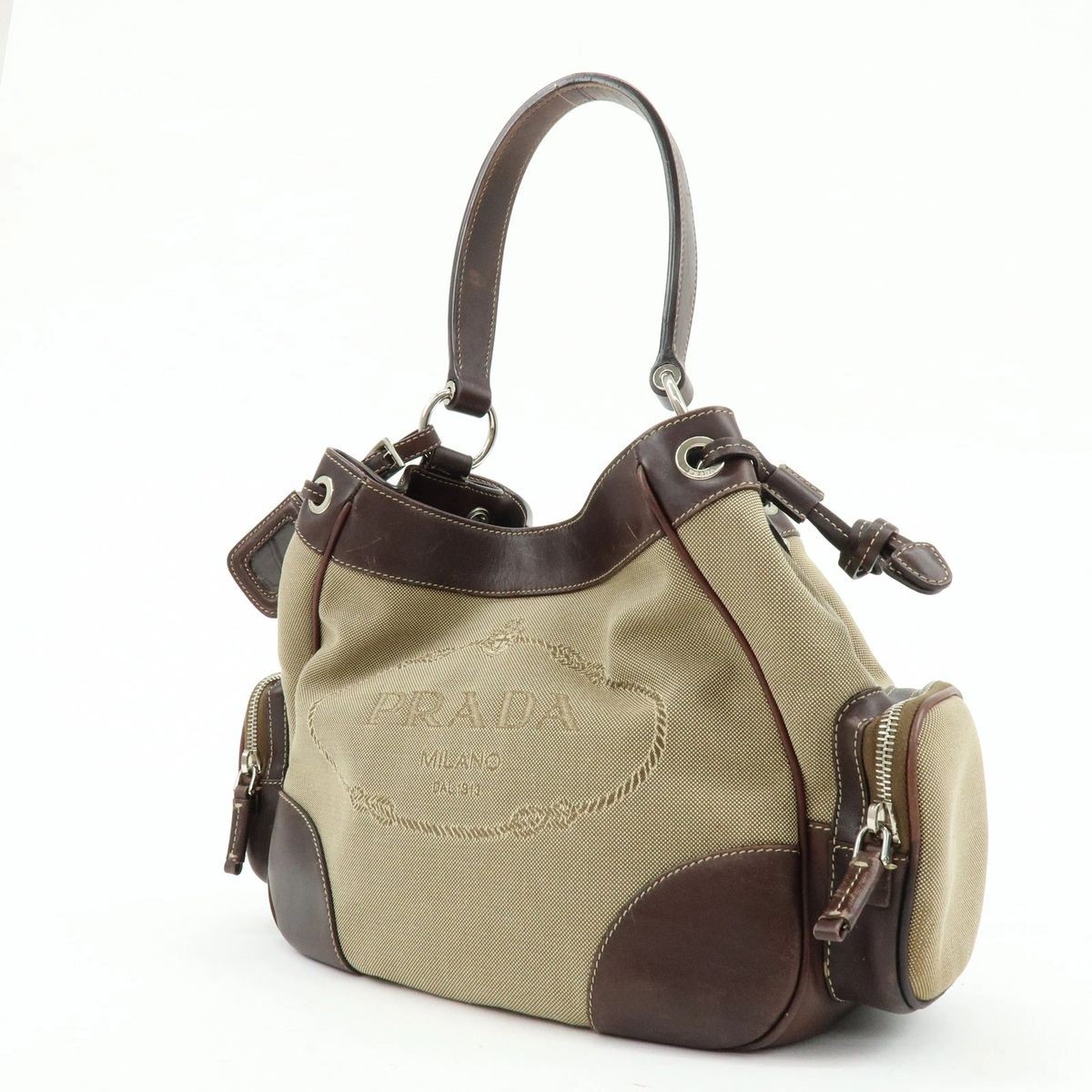 PRADA Logo Jacquard Canvas Leather Shoulder Bag BR3433 Auth Used thumbnail 3