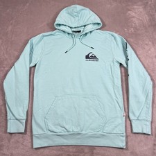 Quiksilver Sweater Mens Large Light Blue Hoodie Fleece Faded Wash Sweatshirt