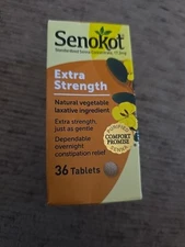 Senokot Extra Strength Natural Veg.  Laxative Gentle Overnight Relief 36 Ct (E7)