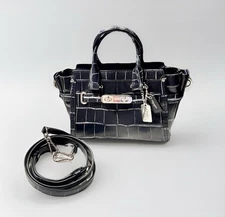 Coach Vintage SWAGGER 20 Croc Embossed Navy Denim Satchel W/Crossbody EUVC 37186