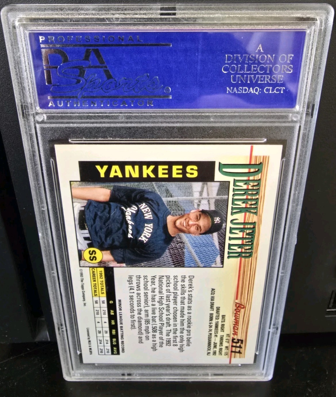 1993 Bowman Derek Jeter PSA 10 Rookie Card view 2