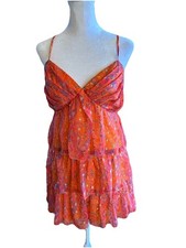 House of Harlow 1960 Y2K Mini Dress Orange Print Tiered Ruffle Lined Small