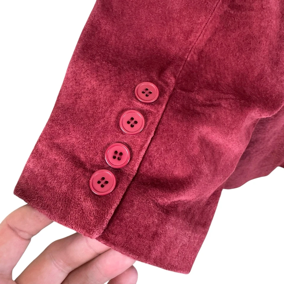 Dialogue Red 100% Suede Leather Collared Button Up Lined Jacket Women's Size 6 - Image 4 of 4