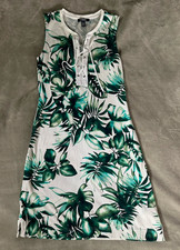 Chaps Women’s Tropical Floral Shift Dress Size M White/Green Sleeveless Knit