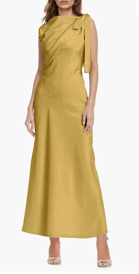 badgley mischka gold pleated midi dress Gold Pleated Midi Dress