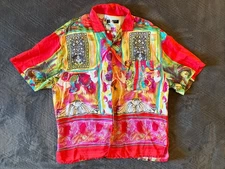 mens - CITRON SANTA MONICA shirt Small - Vintage Greek Latin Floral - 100% Rayon