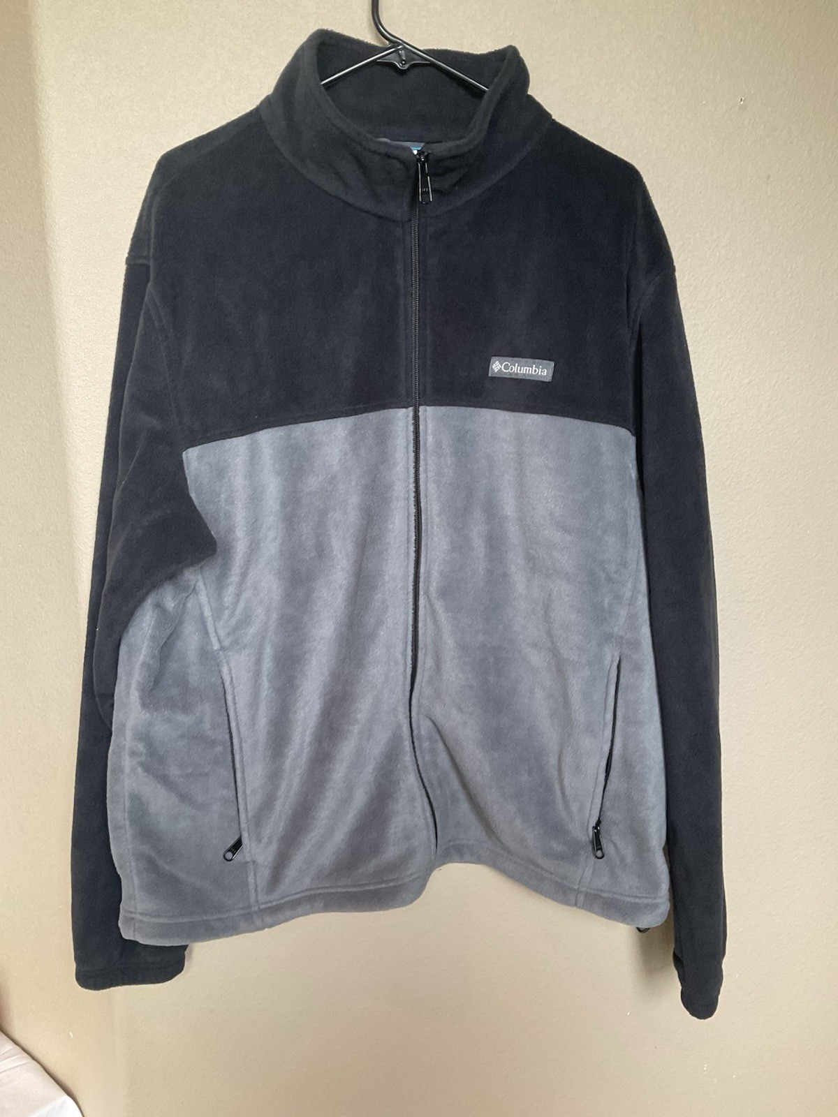 Columbia Polar Polar Polar Para Hombre Negro Gris Cremallera Completa Talla XL Manga Larga Excelente