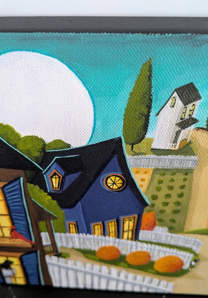 Оригинальная картина народное искусство кошка прогулка поводок оранжевый смокинг кардинал птица пейзаж - Изображение 4 из 4