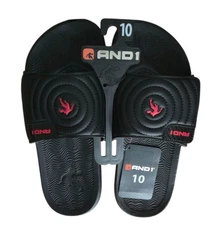 AND1 Men's Athletic Adjustable Swirl Slide Sandals in Black Size 10. New!