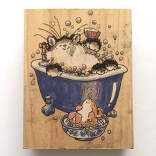 Penny Black It’s Your Day! #2097K Wood Mount Rubber Stamp - Cat In Clawfoot Tub