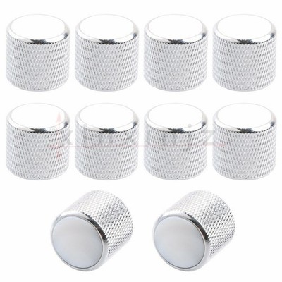 10Pcs Guitar Bass Metal knob Volume Tone Control Knobs White Shell dome Chrome *